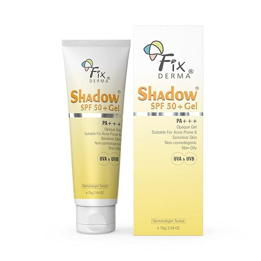 FIXDERMA Shadow Sunscreen Spf 50+ Gel For Oily Skin, Body & Face, Broad Spectrum For Uva & Uvb Protection For Unisex, Non Greasy & Water Resistant, 75g