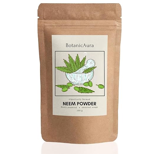 BotanicAura Pure Organic Neem Leaf Powder - 100g - Versatile Skin & Hair Care Solution, Natural Detoxifier, Eco-Friendly Packaging