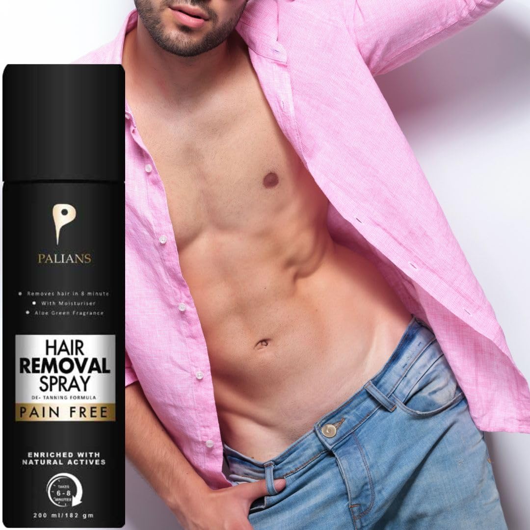 Palians Pro Men's Hair Removal Spray - Fast-Acting, Gentle Formula with Soothing Aloe & Vitamin E, Ideal for Body, 200ml