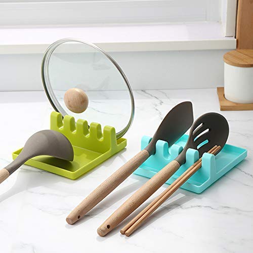Black Olive 4-Slot Kitchen Cooking Utensil Stand-Multifunction Kitchen Cooking Utensil Plastic Stand Holder Pot Clips Support Spoon Stove Organizer Tool Pan Cover Lid Rack