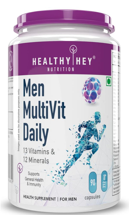 HealthyHey Nutrition MultiVitamin for Men (90 Vegetable Capsules) - Multi-Vit Daily - 13 Vitamins & 12 Minerals - Vegan