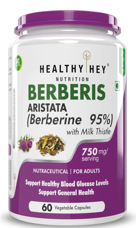 HealthyHey Nutrition Berberis Berberine 95% with Milk Thistle Vegetable Capsules, 60 Count